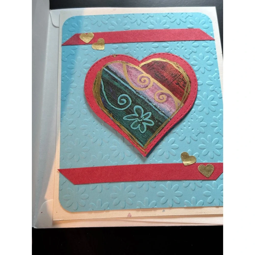 Handmade Valentines Day Greeting Cards Set of 10 Hearts Love Rustic Blue Red